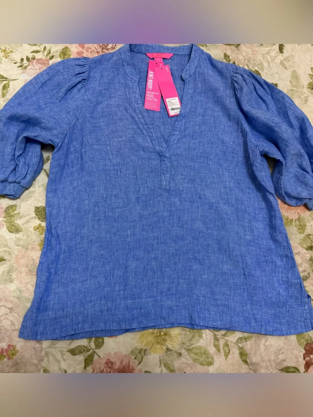Lilly Pulitzer NWT Mialeigh 100% Linen Puff Elbow Sleeve Blouse